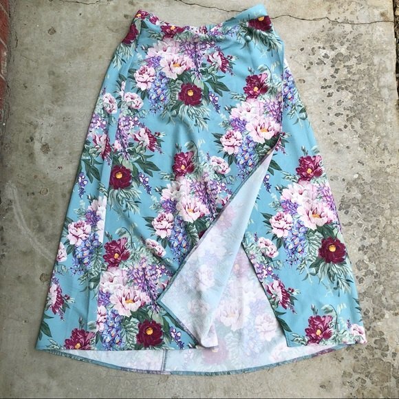 Show Me Your Mumu Midi Flirt Skirt Floral Print Darling Dolls Green Faux Wrap M - Picture 4 of 7